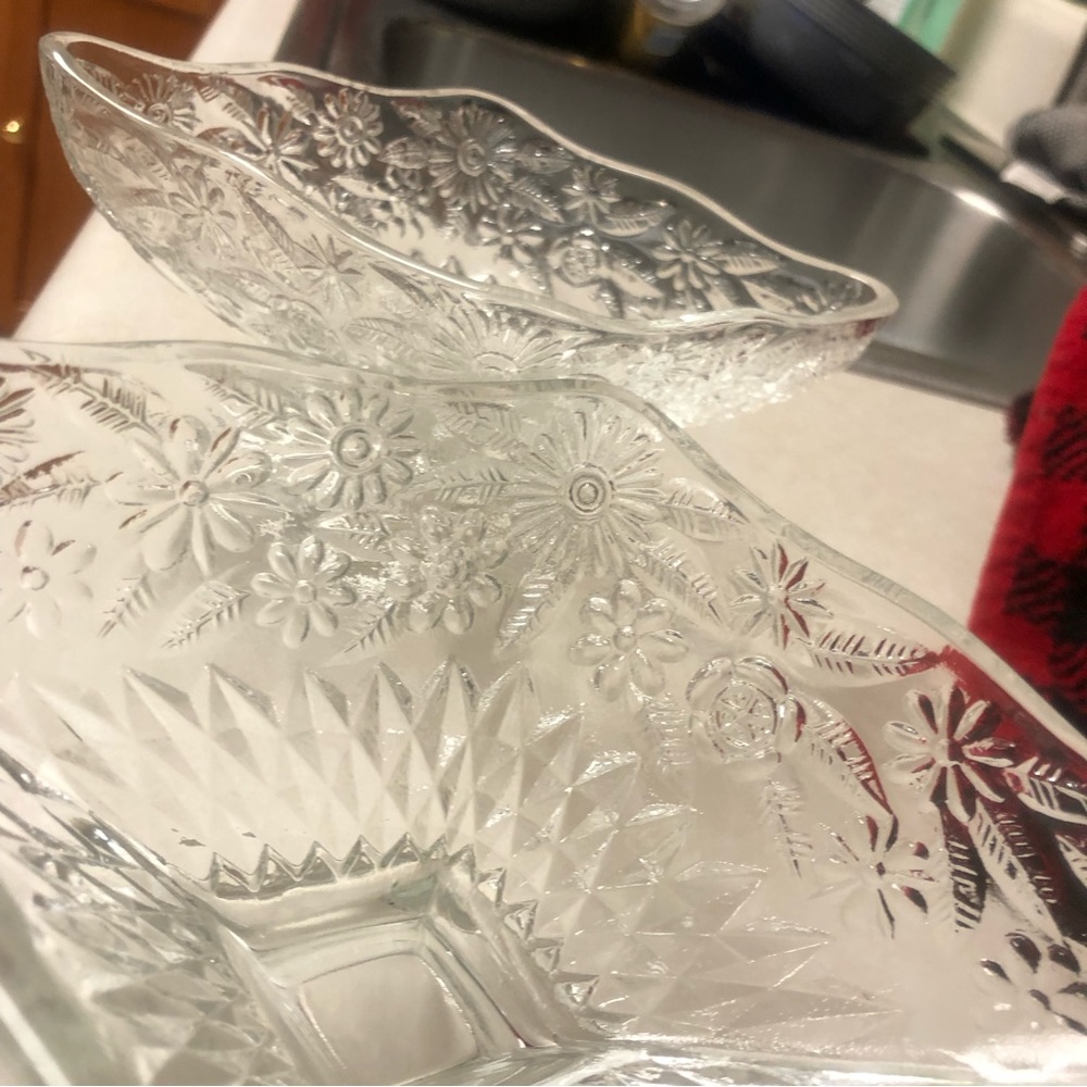 Indiana Glass Pedastal Candy Dishes Clear Pressed Diamond Shaped Vintage MCM